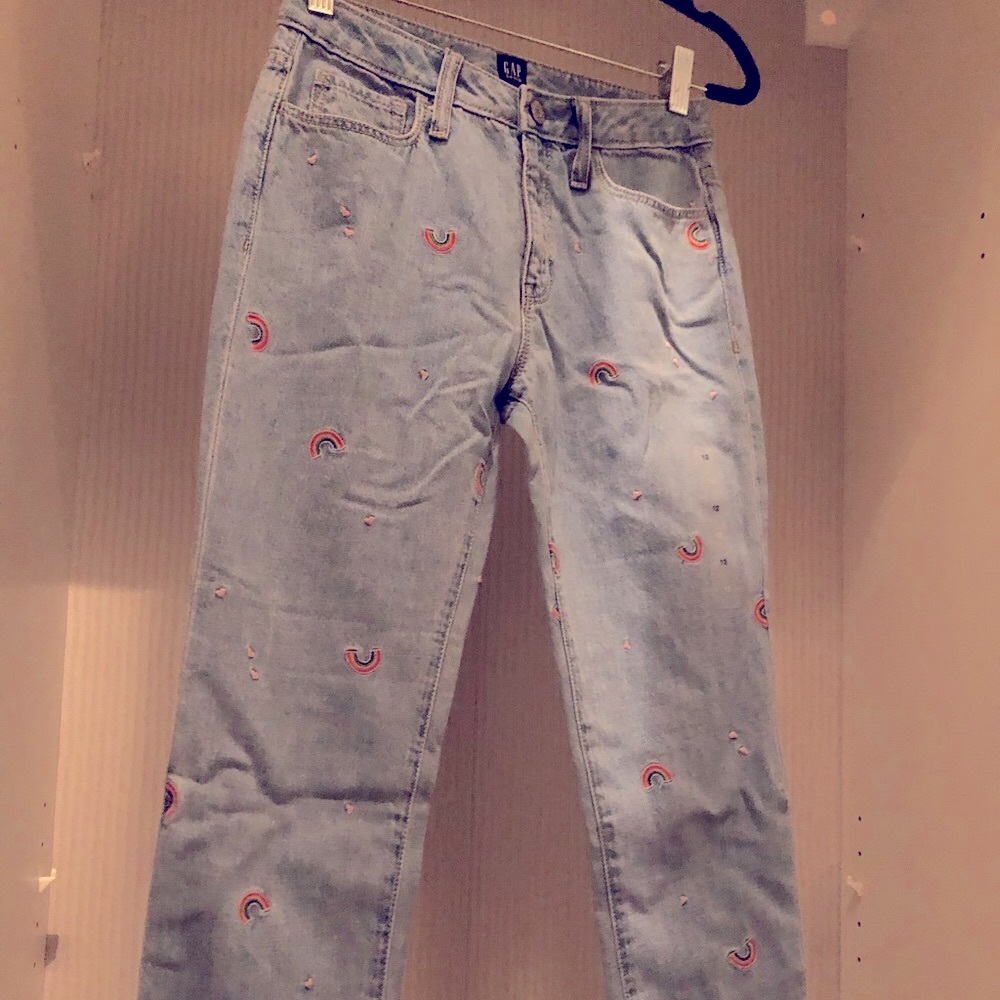 New with some tags Gap girls jeans (12) with embroidered rainbows and hearts